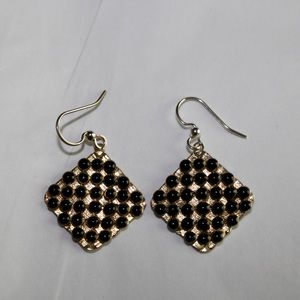 Biji Black Bead 1” Grid Earrings